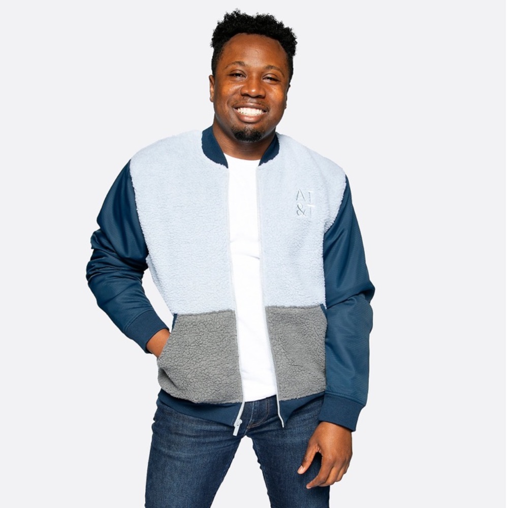 AT&T Parish Sherpa Bomber Gray / Blue Sz Various unisex